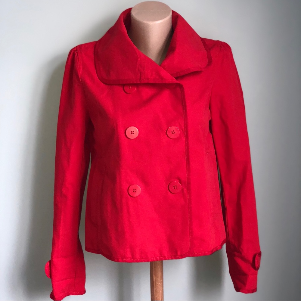 Loft Red Cotton Double Breasted Jacket / Pea Coat